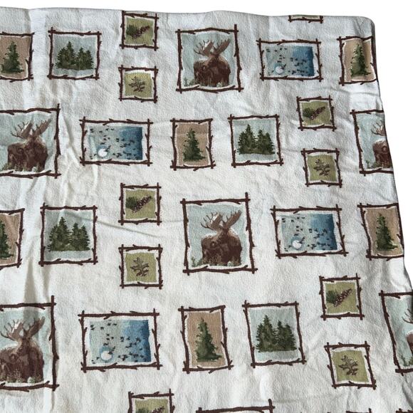 Woolrich full flannel flat sheet 2 pillow cases moose cabin forest rustic - Picture 5 of 5